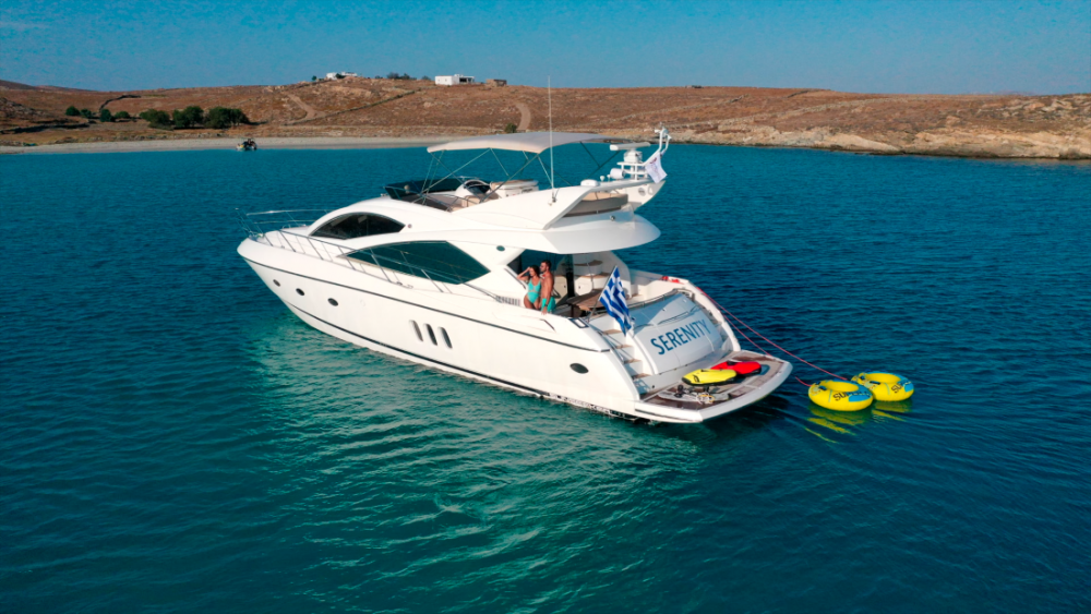 60 Flybridge "Serenity" Charter in Mykonos | Mykonos Yachting